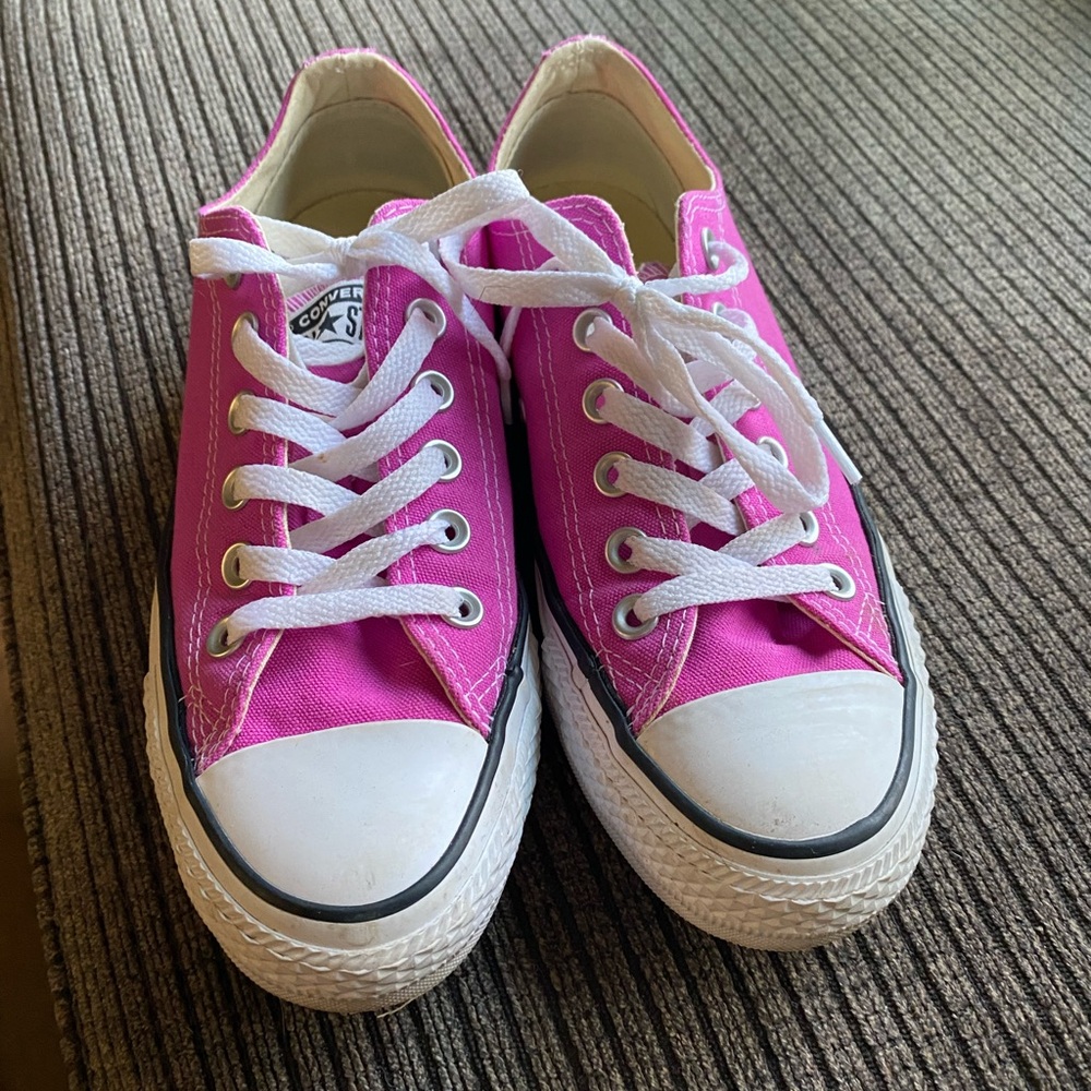 Pink Canvas Sneakers with White Laces and Rubber Toe Cap